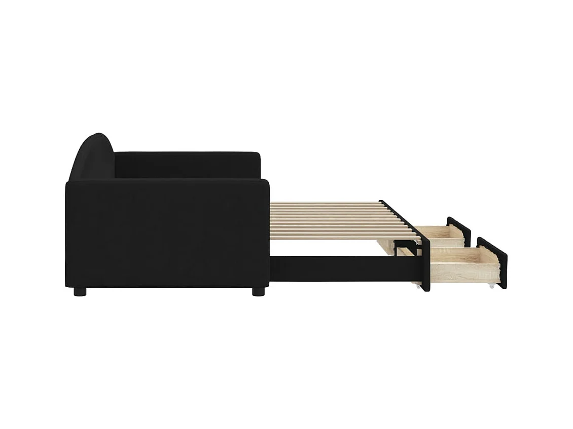 Cama de día con nido y cajones sin colchón negro 90x200 cm