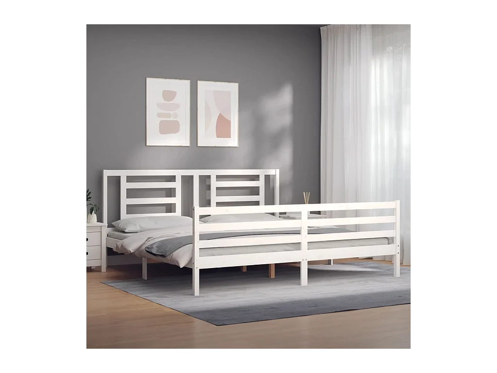Estructura de cama sin colchón blanca 200x200 cm madera maciza