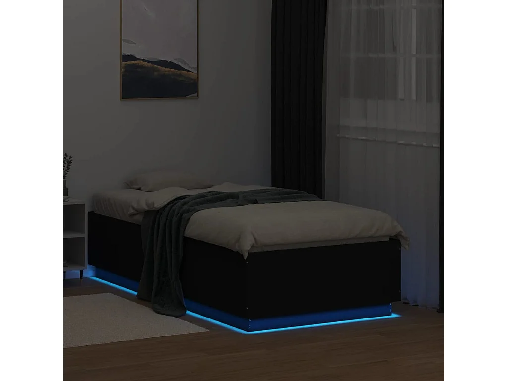 Struttura letto con LED senza materasso nero 75x190 cm