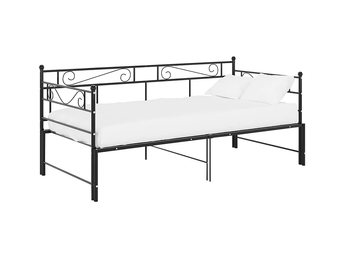 Divano letto estensibile senza materasso in metallo nero 90x200cm