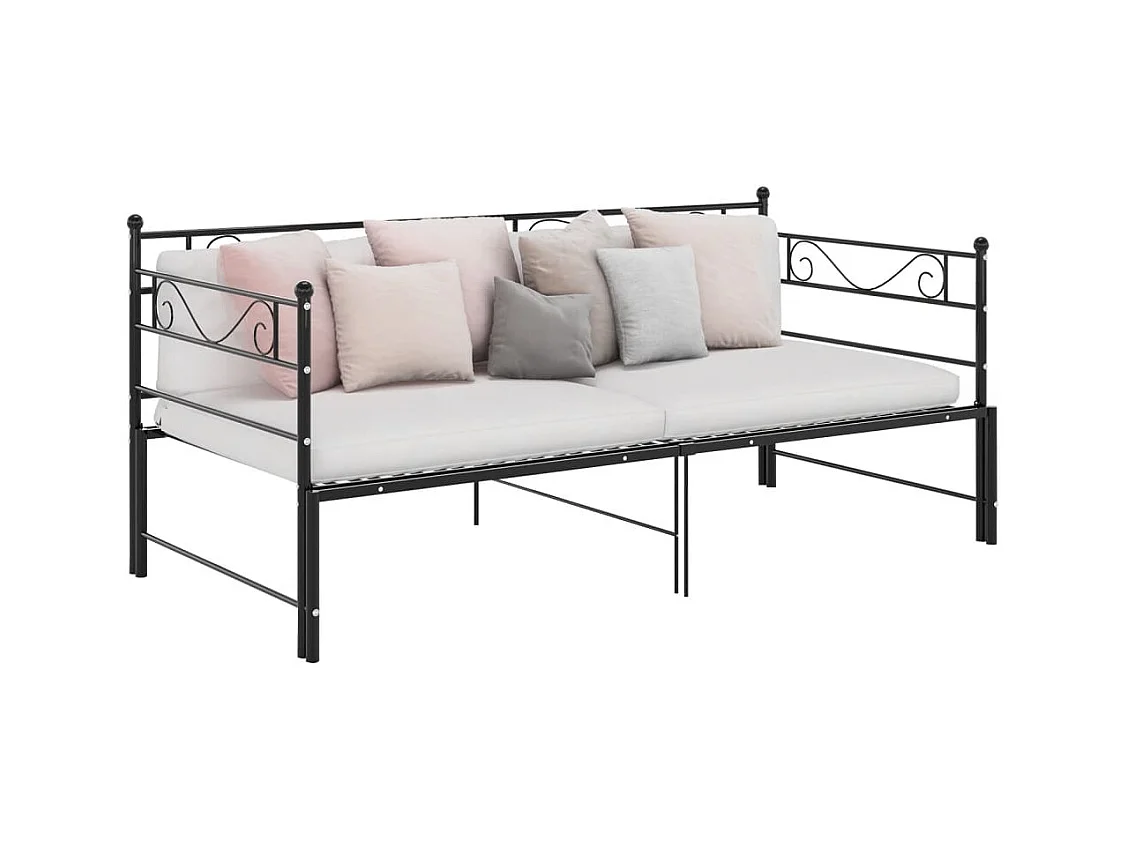 Uitschuifbaar slaapbankframe zonder matras, zwart metaal, 90x200cm