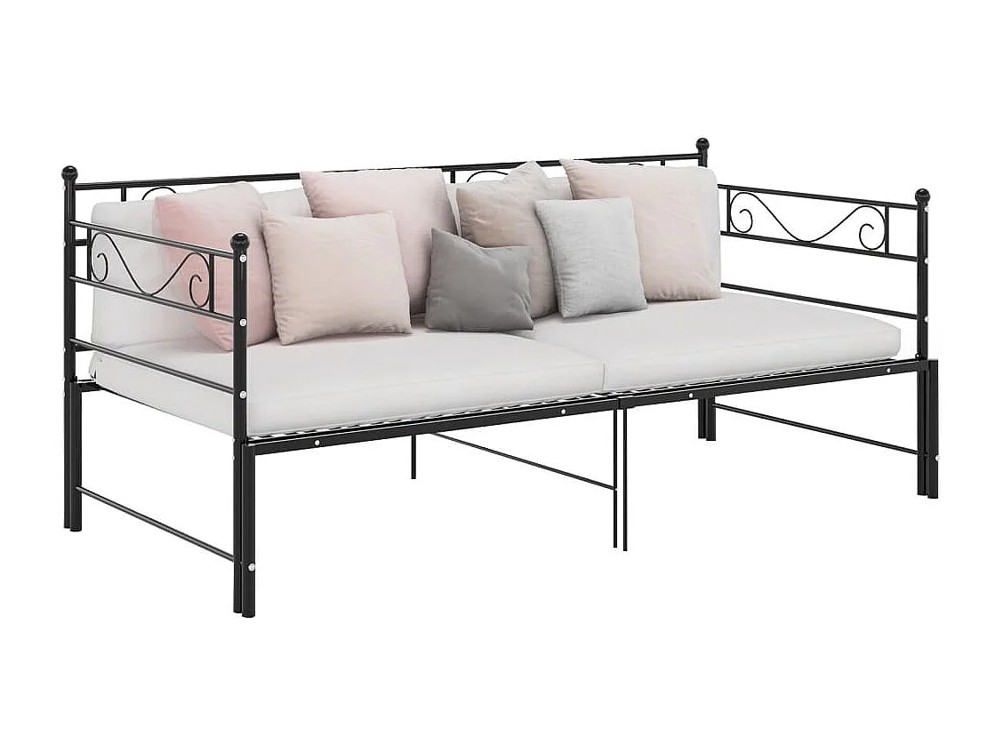 Cadre de canapé-lit extensible sans matelas Noir Métal 90x200cm