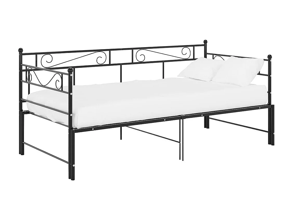 Cadre de canapé-lit extensible sans matelas Noir Métal 90x200cm