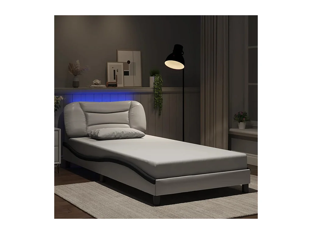 Bettgestell mit LED ohne Matratze weiß und schwarz 100x200 cm