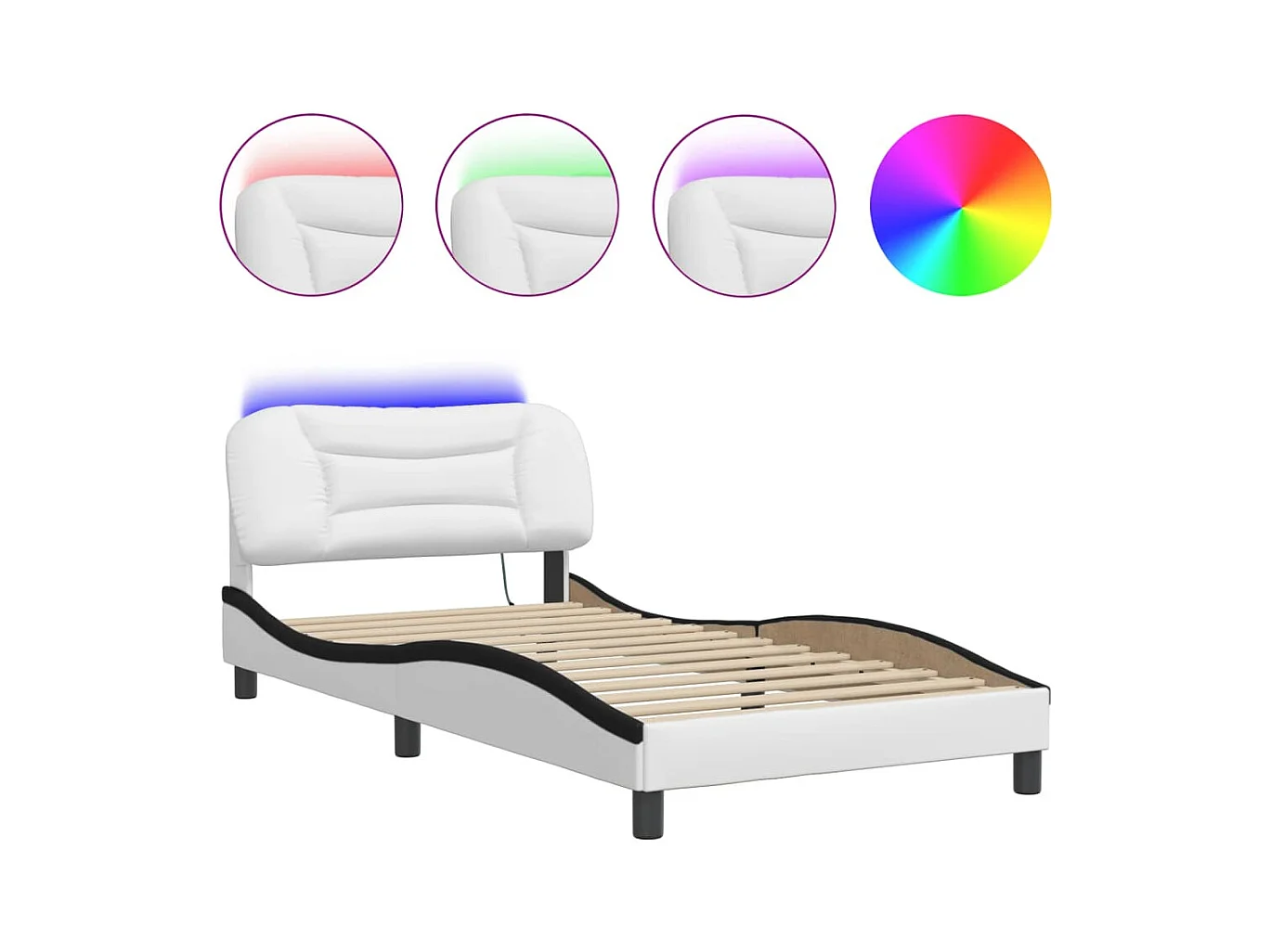 Bettgestell mit LED ohne Matratze weiß und schwarz 100x200 cm