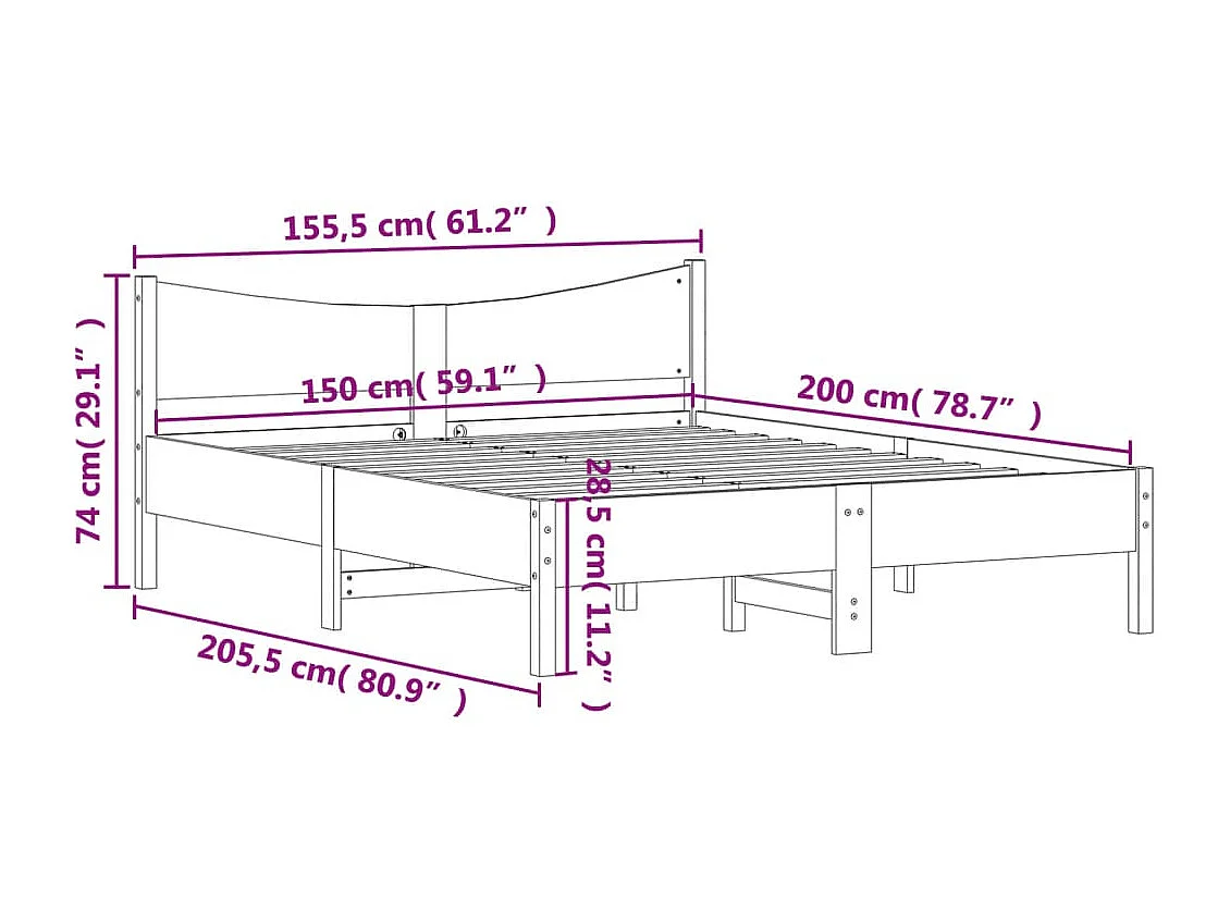 Cadre de lit sans matelas 150x200 cm bois de pin massif