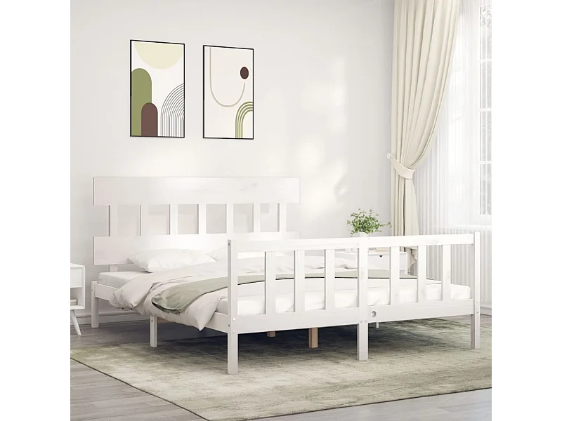 Cadre de lit sans matelas blanc 160x200 cm bois de pin massif