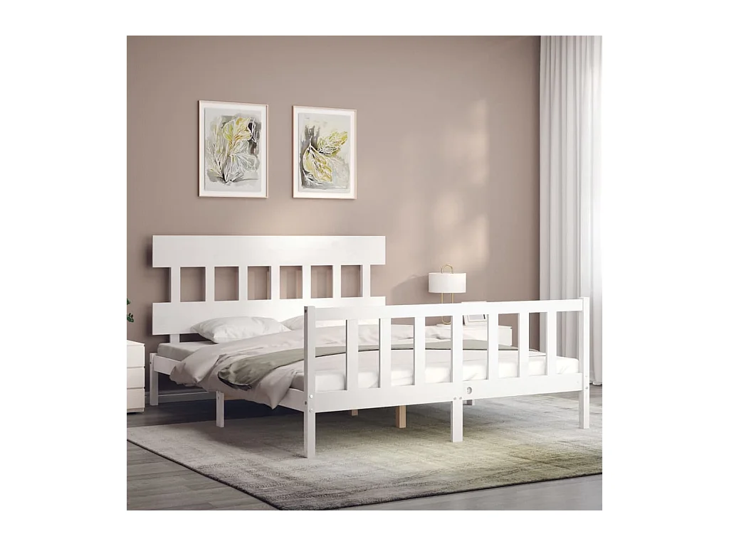 Cadre de lit sans matelas blanc 160x200 cm bois de pin massif