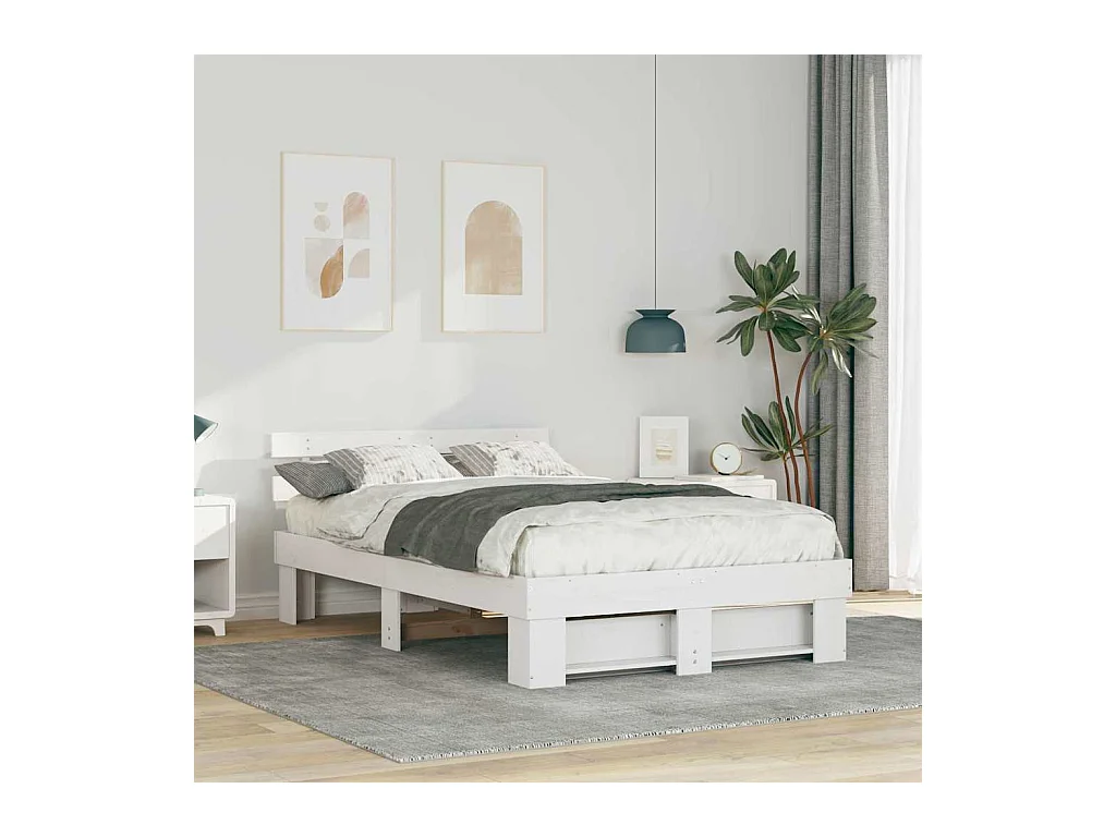 Wit bedframe 135 x 190 cm Massief grenenhout