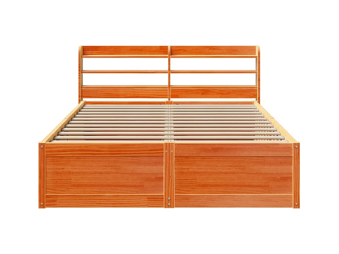 Estructura de cama y cabecero encerados color marrón 135x190 cm madera de pino