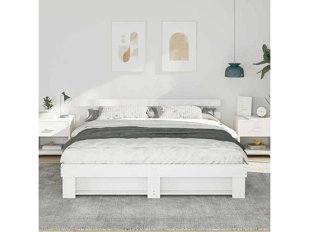 Cadre de lit Blanc 180 x 200 cm Bois massif en pin
