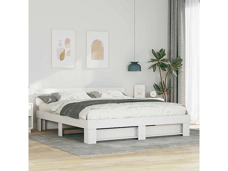 Cadre de lit Blanc 180 x 200 cm Bois massif en pin