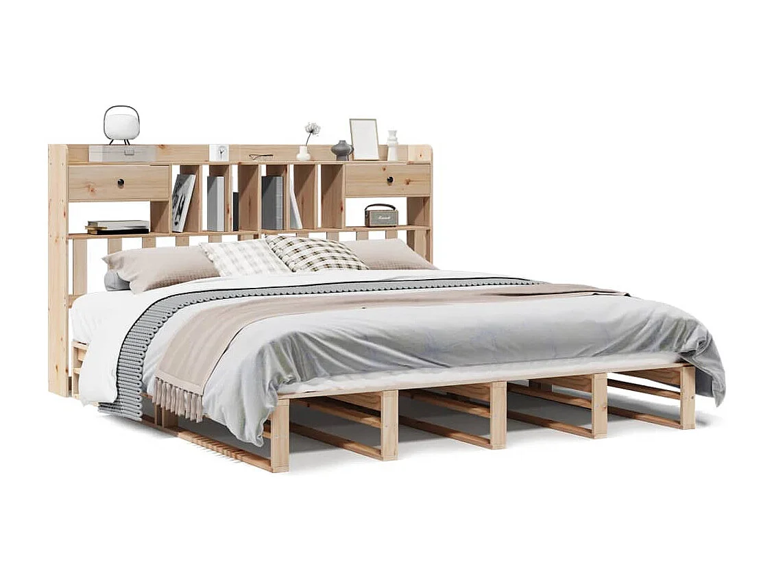 Lit bibliothèque sans matelas 180x200 cm bois massif de pin