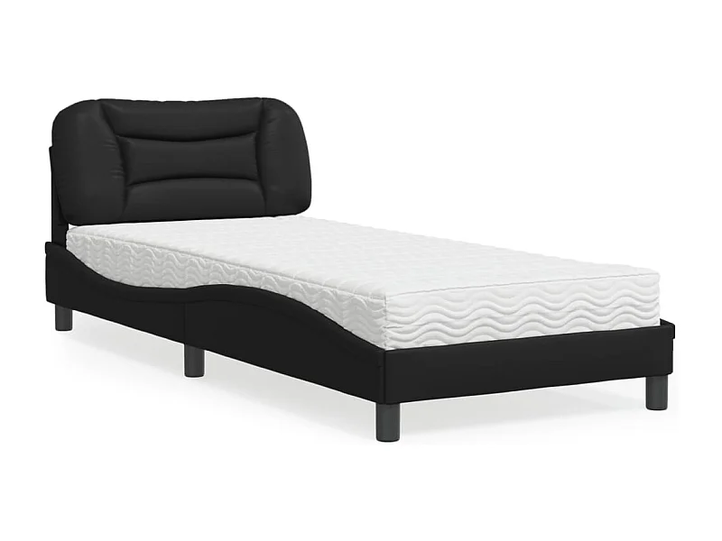 Lit avec matelas noir 90x190 cm similicuir