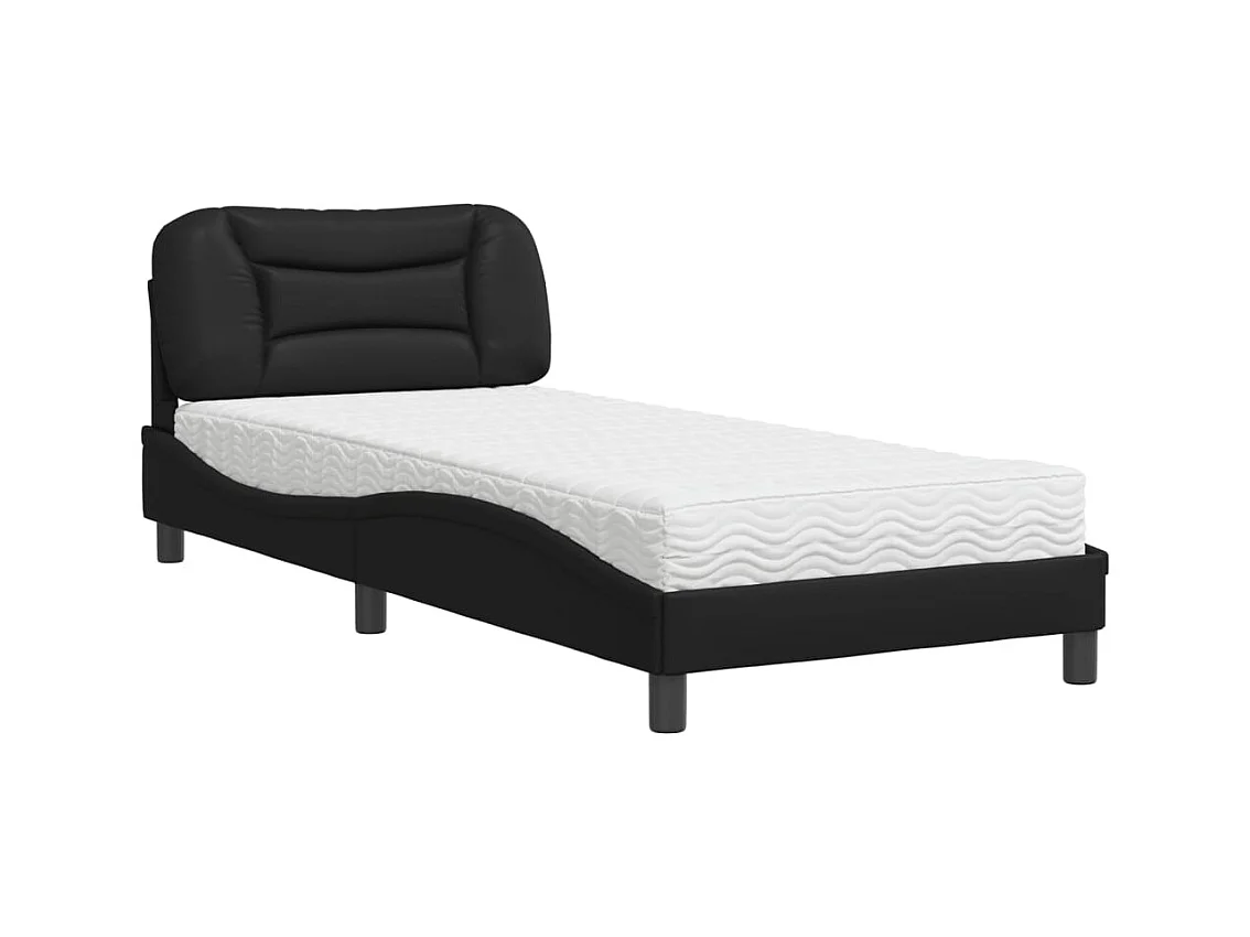Lit avec matelas noir 90x190 cm similicuir