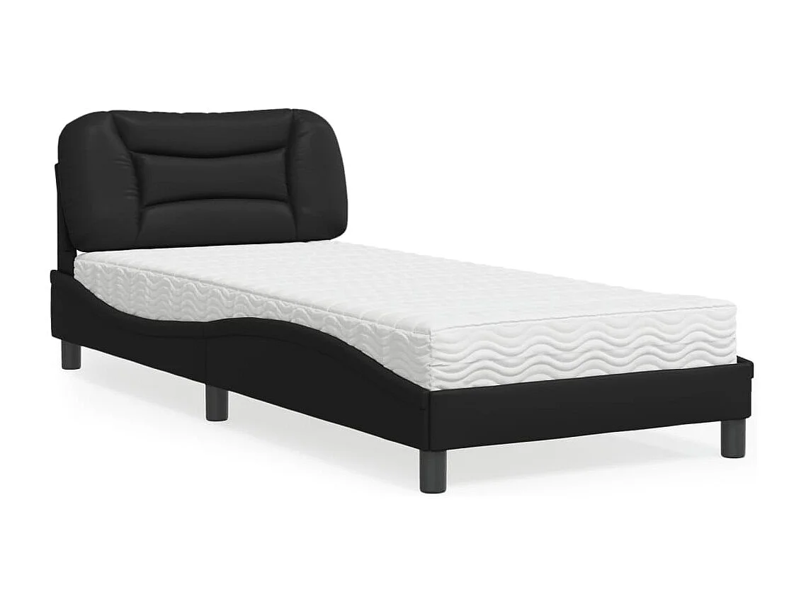 Lit avec matelas noir 90x190 cm similicuir