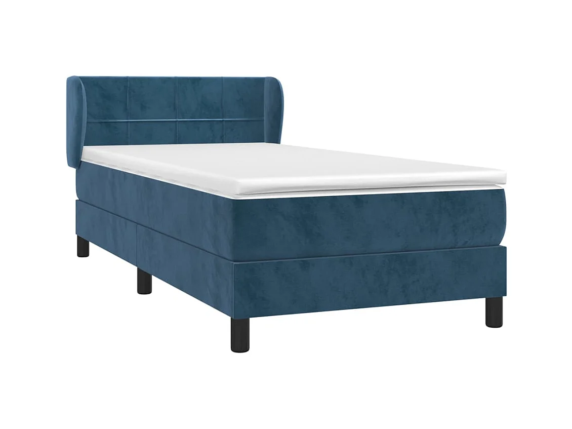 Somier de láminas y colchón de terciopelo azul oscuro de 80 x 200 cm