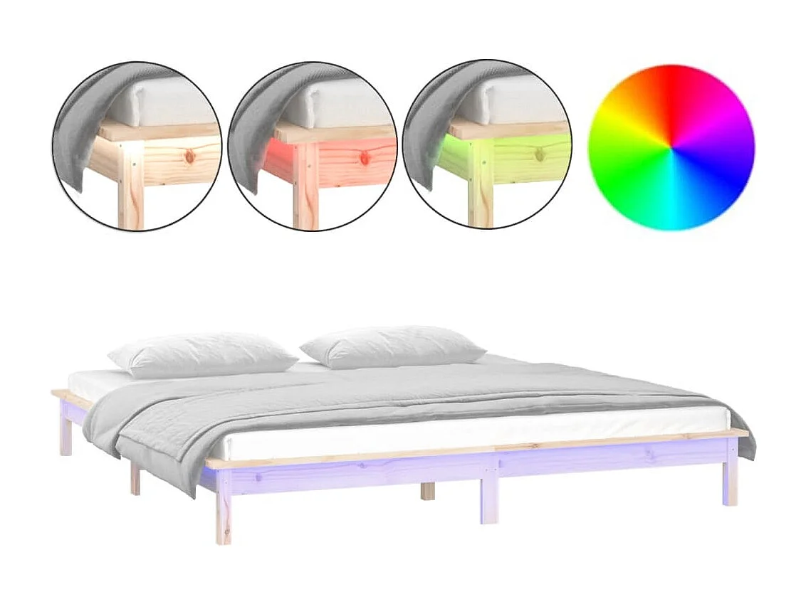 Cadre de lit à LED sans matelas 140x200 cm bois massif