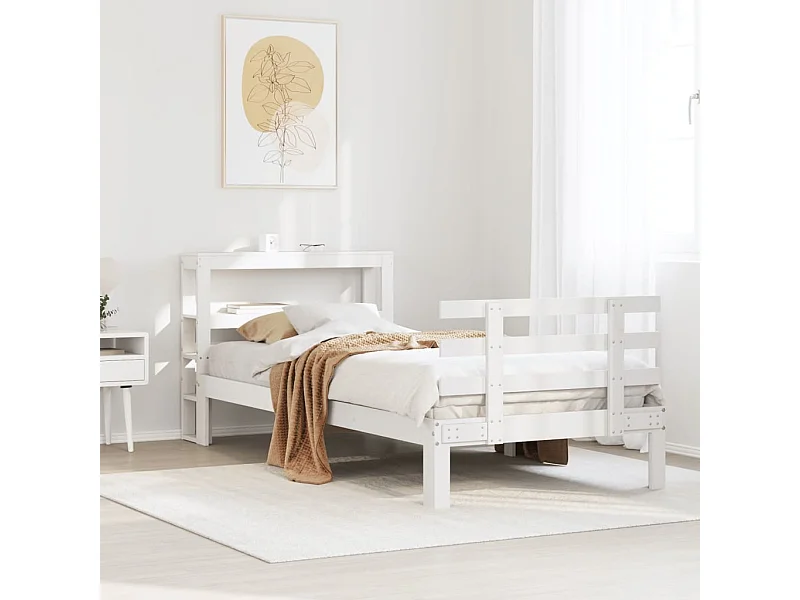 Estructura de cama con cabecero sin colchón blanco 75x190 cm