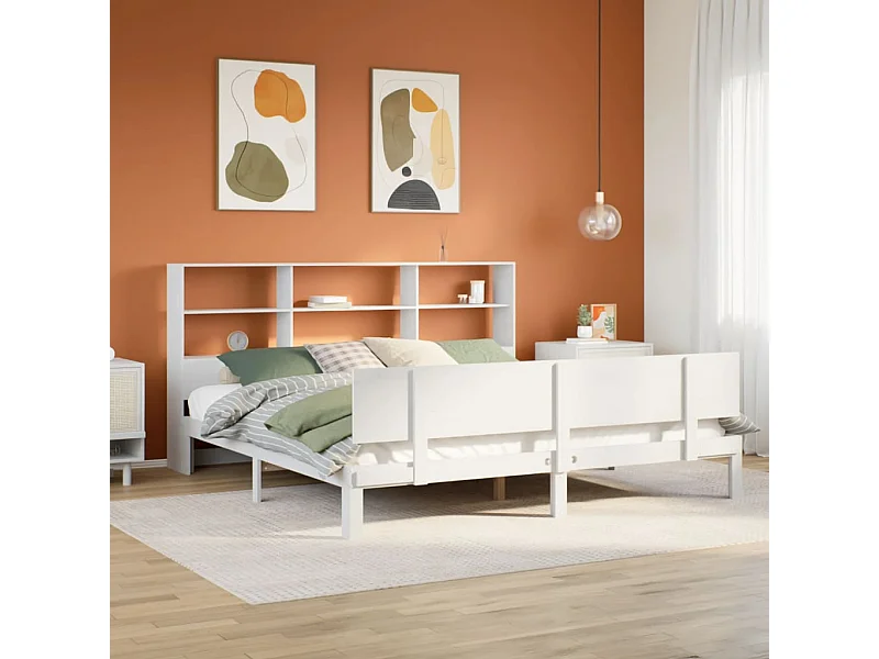 Letto libreria bianco senza materasso 180x200 cm in legno massello di pino