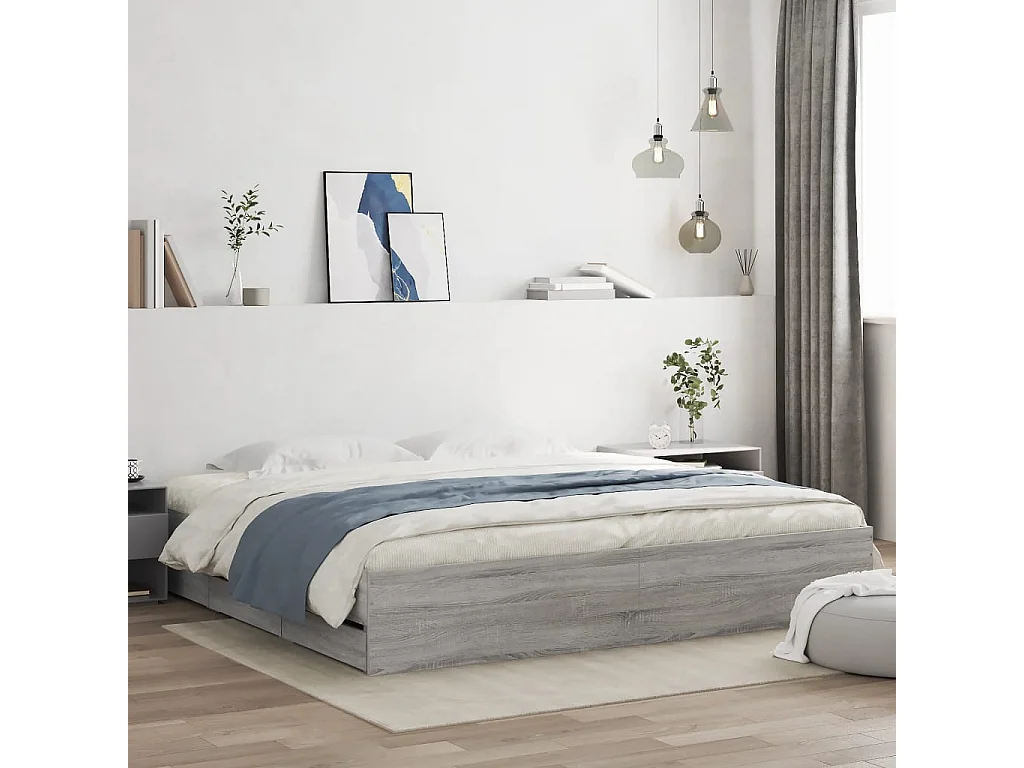 Struttura letto con cassetti senza materasso Sonoma grigio 200x200 cm