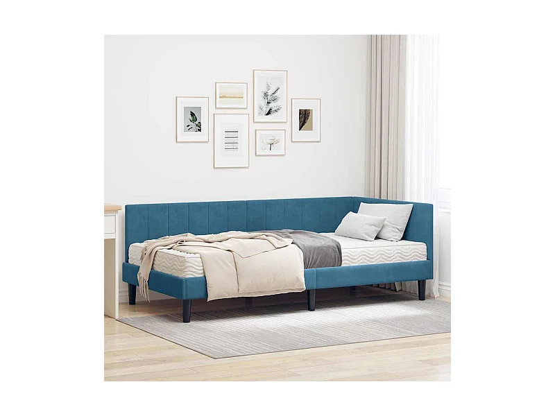 Hoekbedframe met matras Blauw 90 x 200 cm Fluweel