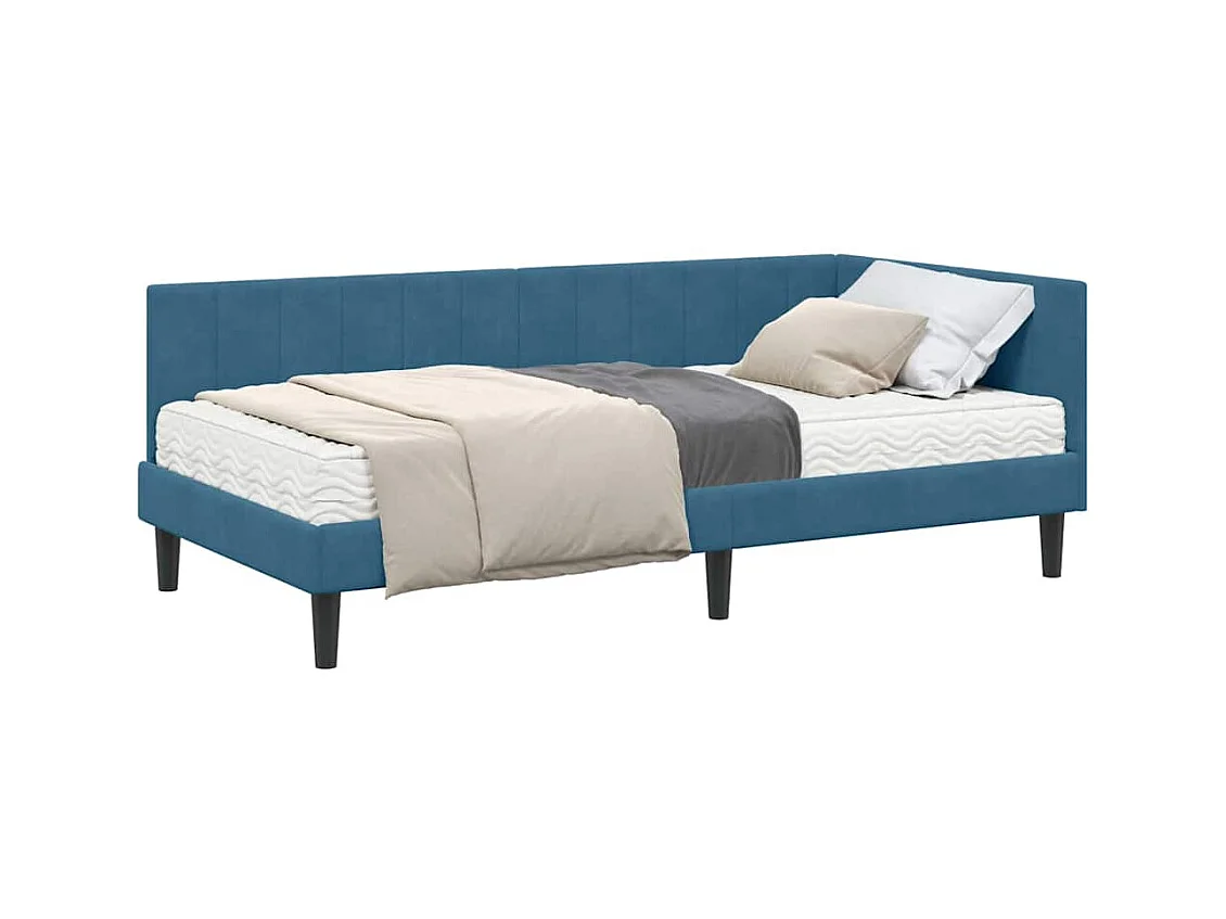 Hoekbedframe met matras Blauw 90 x 200 cm Fluweel