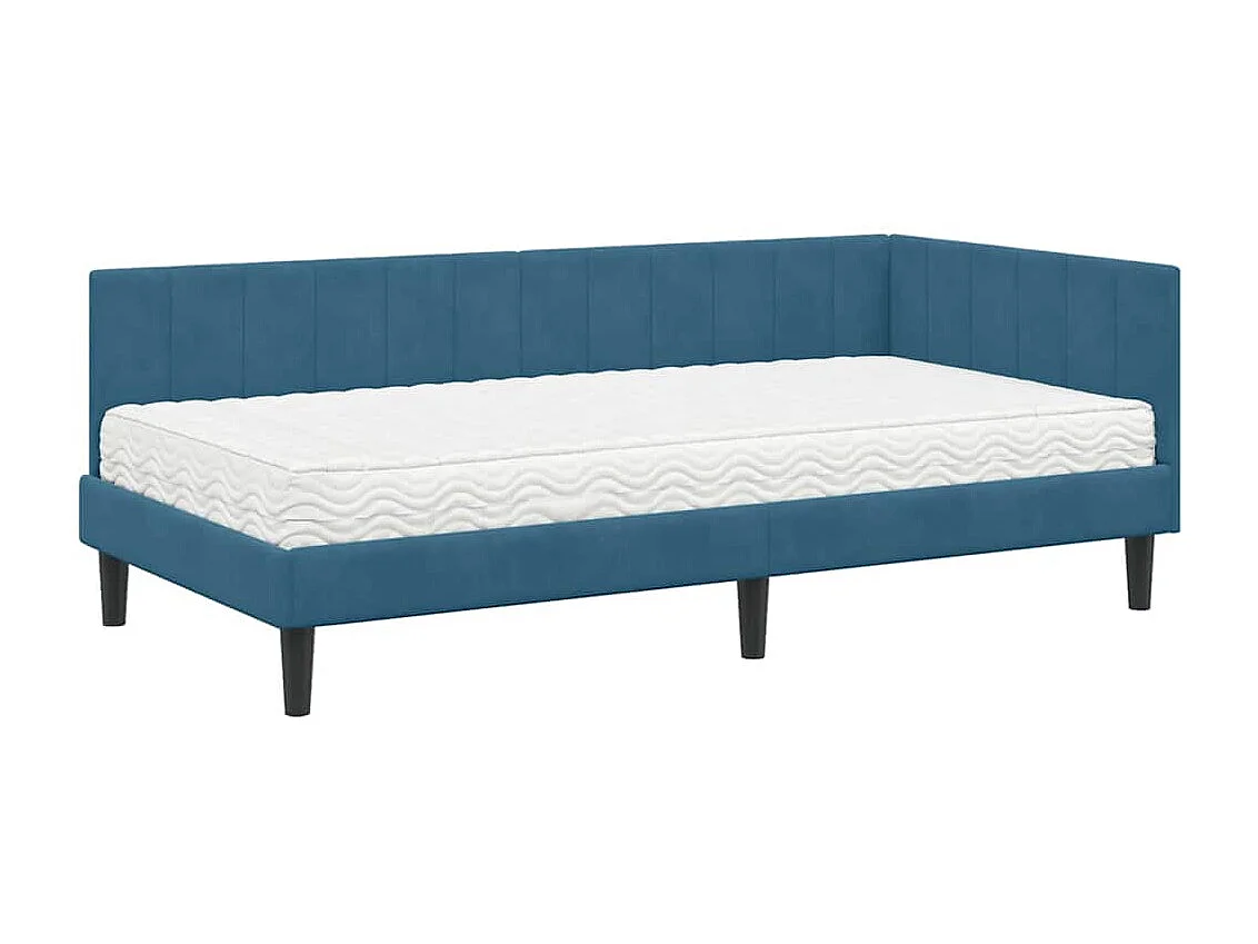 Estructura de cama esquinera con colchón Azul 90 x 200 cm Terciopelo