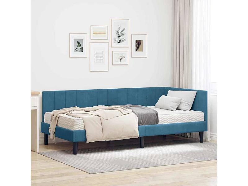 Hoekbedframe met matras Blauw 90 x 200 cm Fluweel