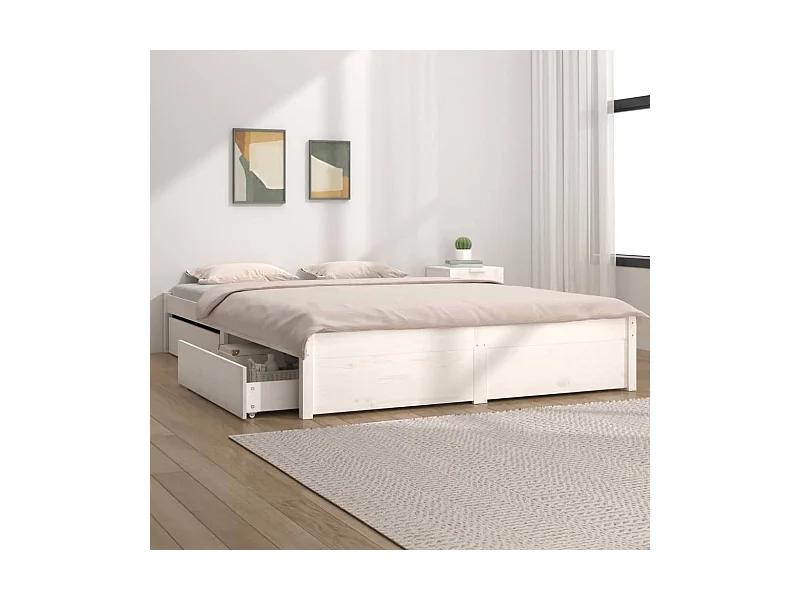 Cadre de lit sans matelas avec tiroirs blanc 200x200 cm