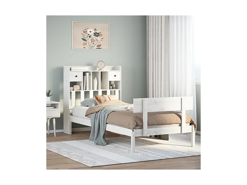 Letto libreria bianco senza materasso 75x190cm in legno massello di pino