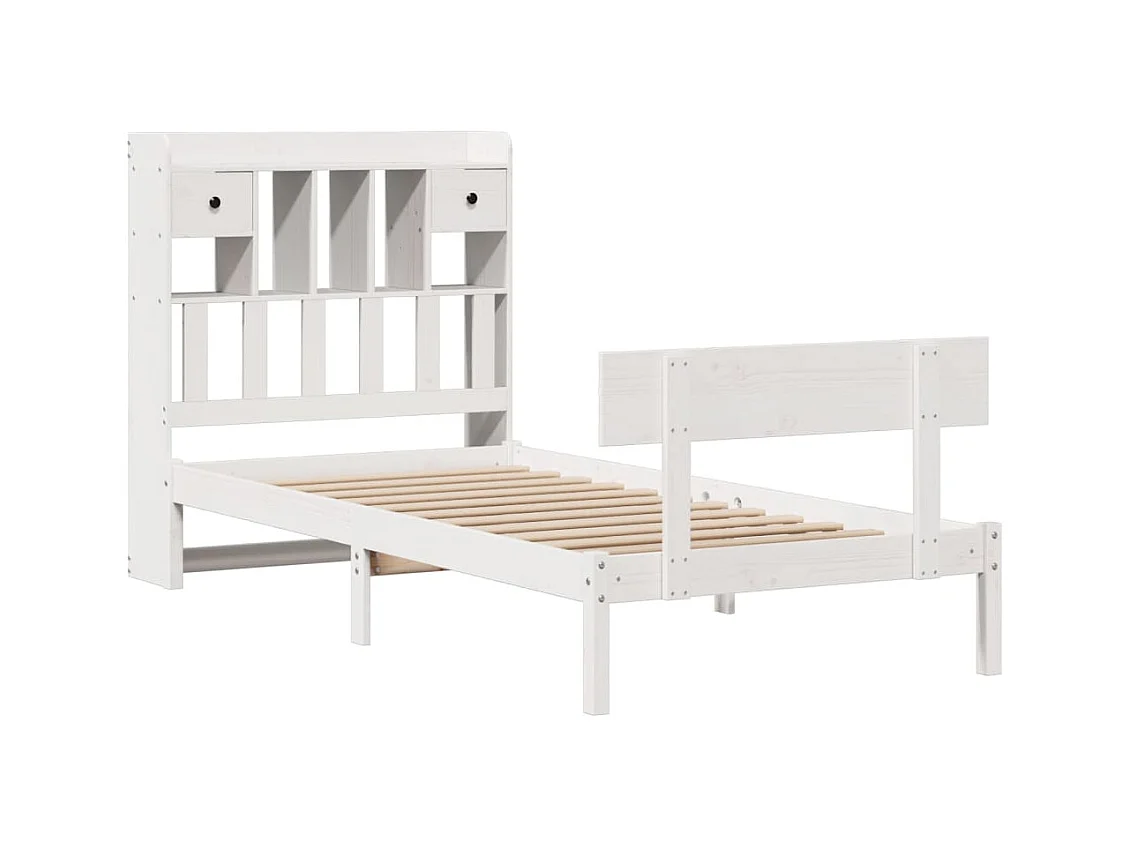 Letto libreria bianco senza materasso 75x190cm in legno massello di pino