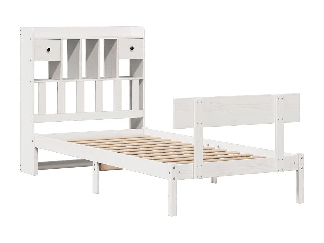 Lit bibliothèque sans matelas blanc 75x190cm bois de pin massif