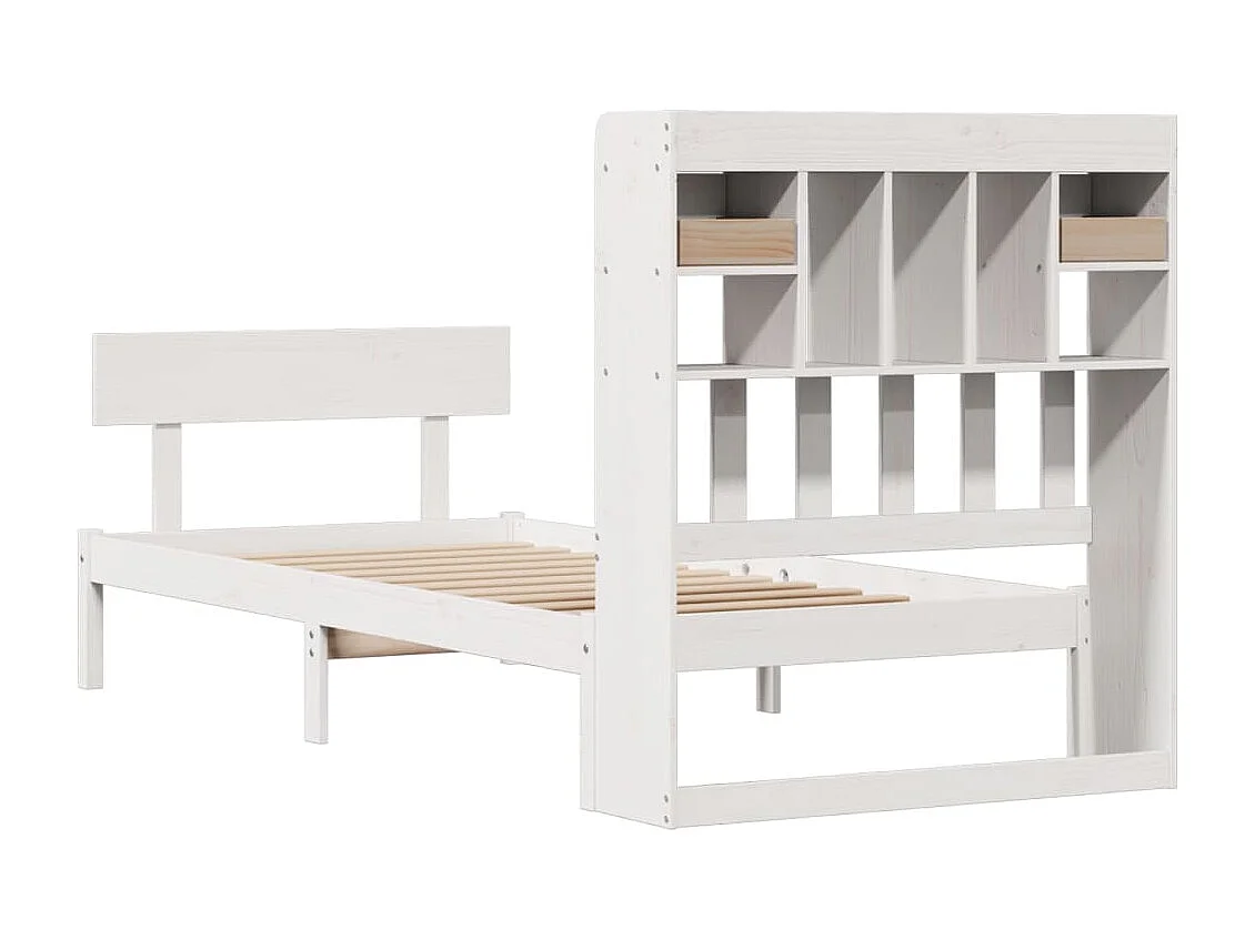 Lit bibliothèque sans matelas blanc 75x190cm bois de pin massif
