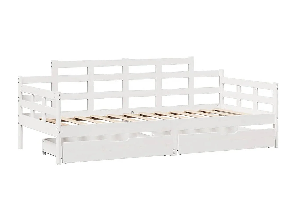 Lit de jour et tiroirs sans matelas blanc 90x190 cm bois massif