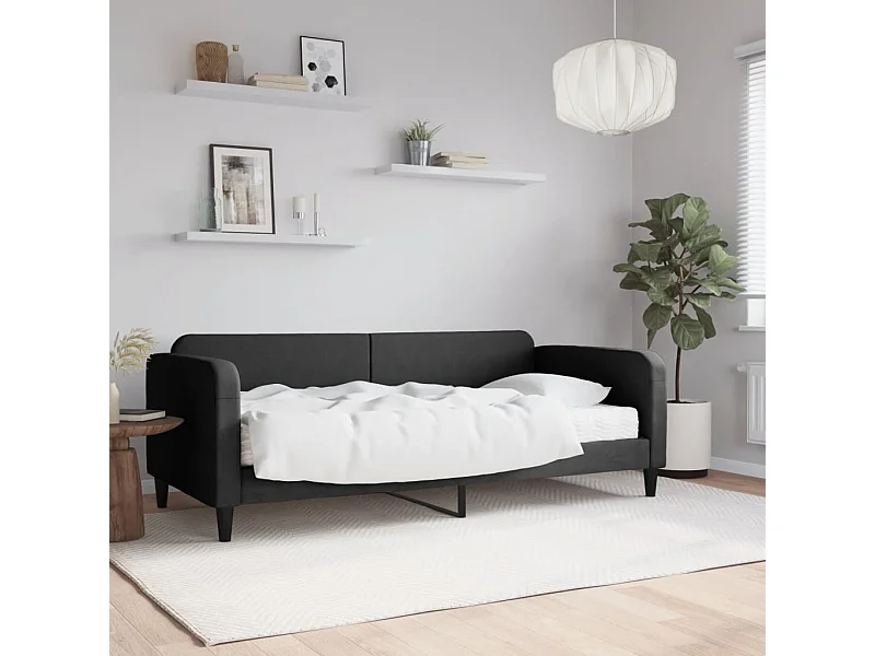 Lit de jour avec matelas noir 90x190 cm tissu