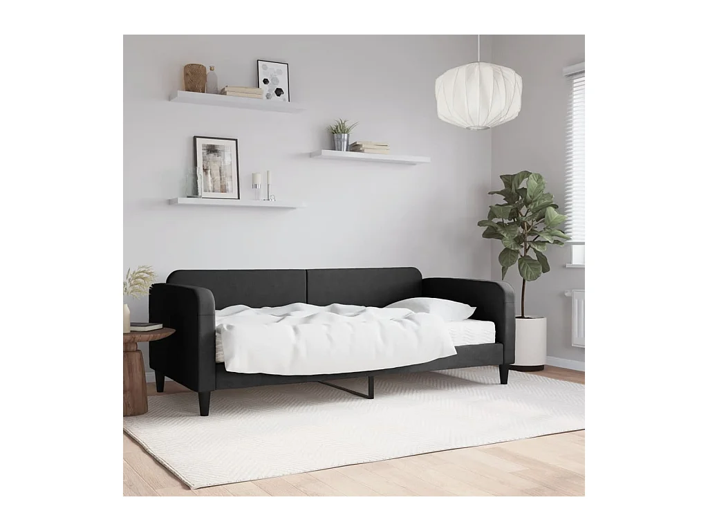 Lit de jour avec matelas noir 90x190 cm tissu