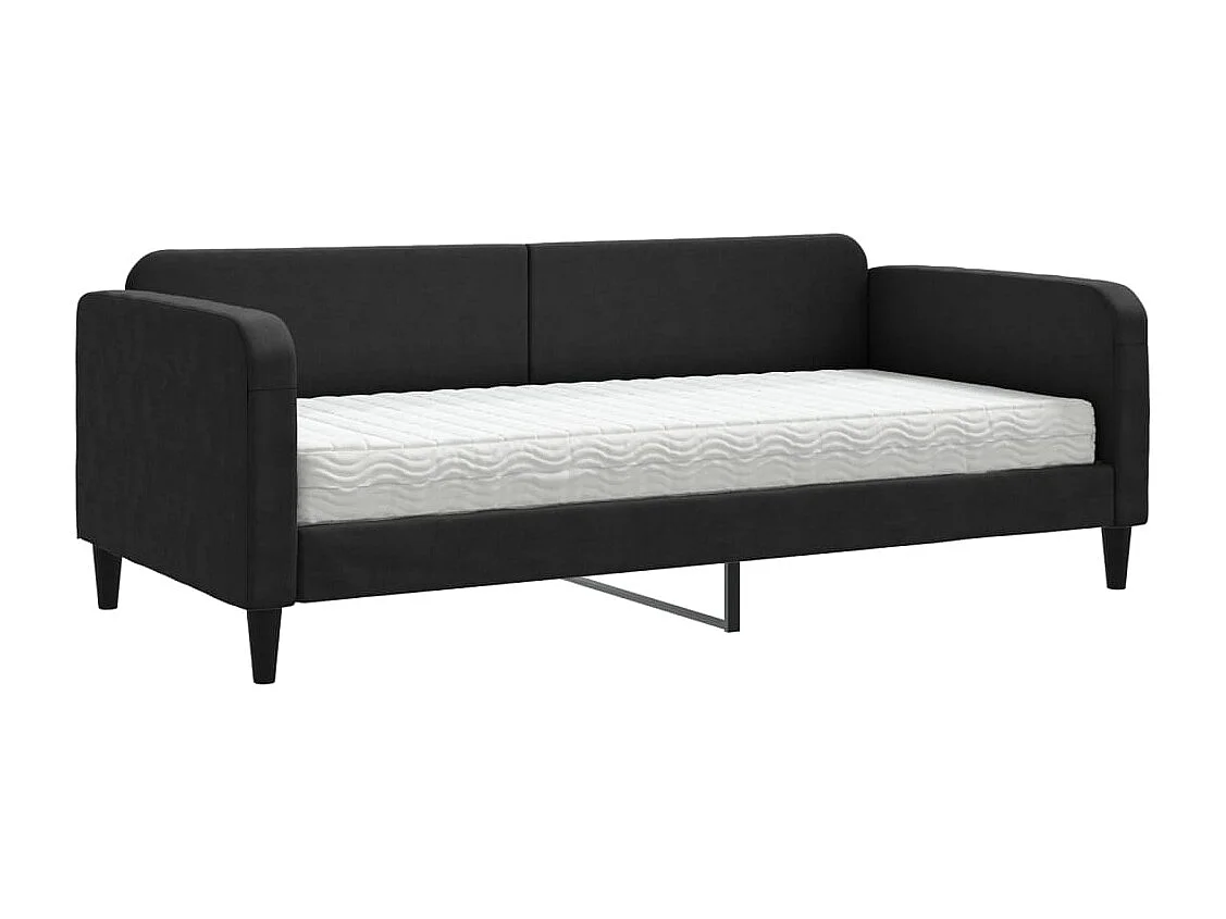 Lit de jour avec matelas noir 90x190 cm tissu