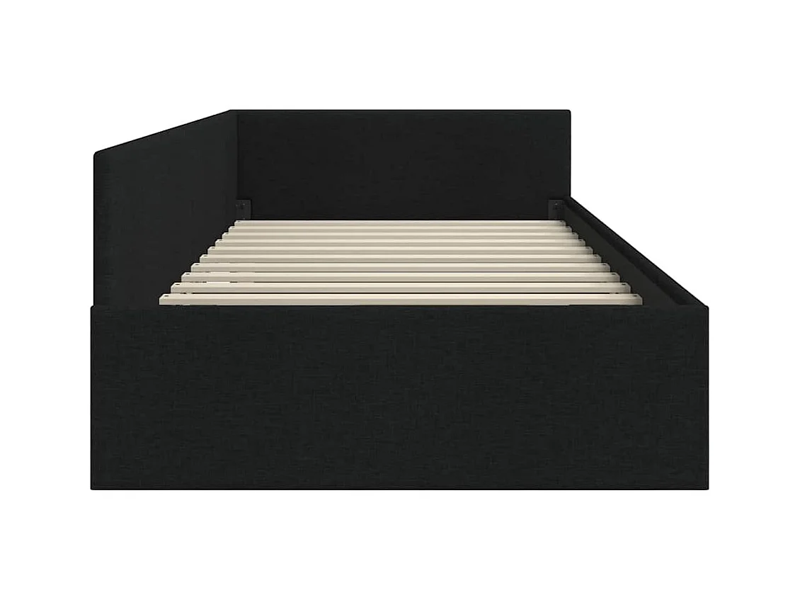 Zwart hoekbedframe 90 x 200 cm Stof en gereconstrueerd hout