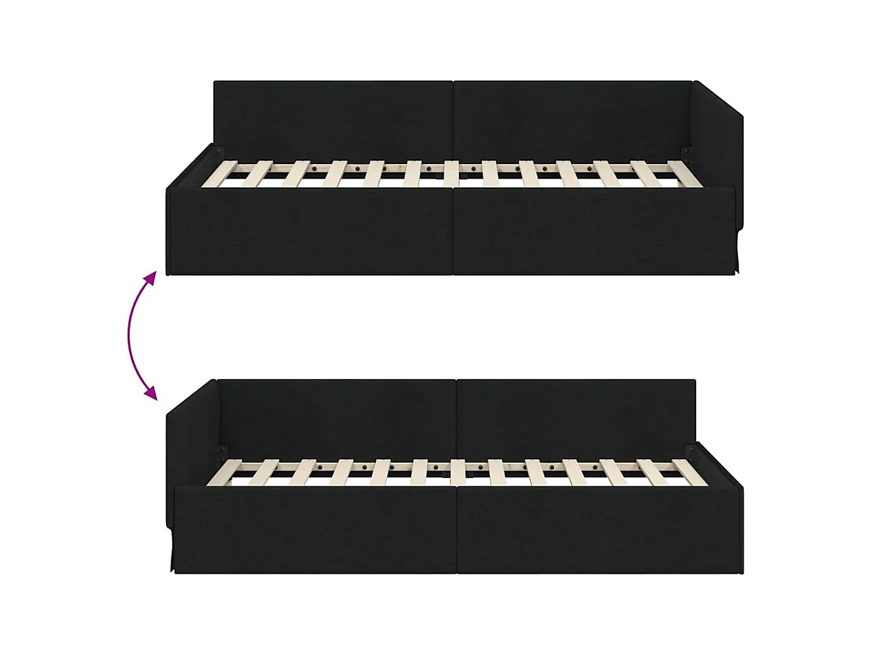 Zwart hoekbedframe 90 x 200 cm Stof en gereconstrueerd hout