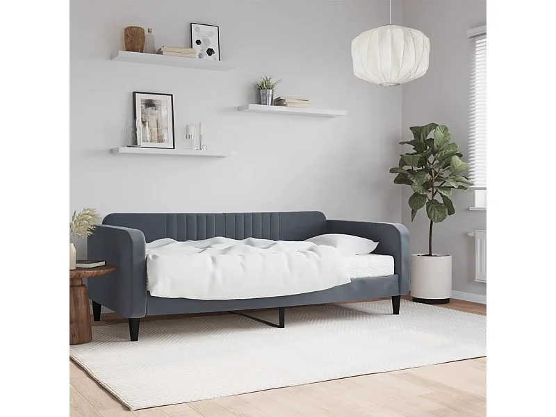 Lit de jour avec matelas gris foncé 90x190 cm velours