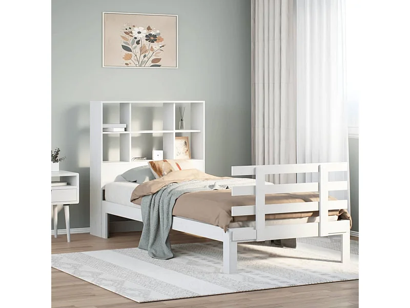 Letto libreria bianco senza materasso 90x200cm in legno massello di pino