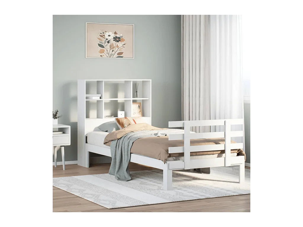 Letto libreria bianco senza materasso 90x200cm in legno massello di pino