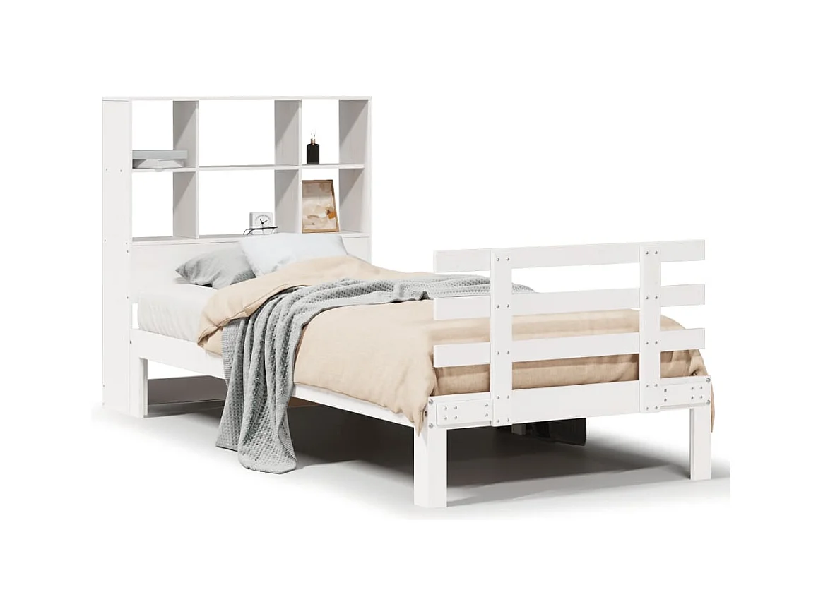 Letto libreria bianco senza materasso 90x200cm in legno massello di pino