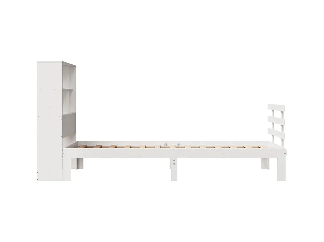 Letto libreria bianco senza materasso 90x200cm in legno massello di pino