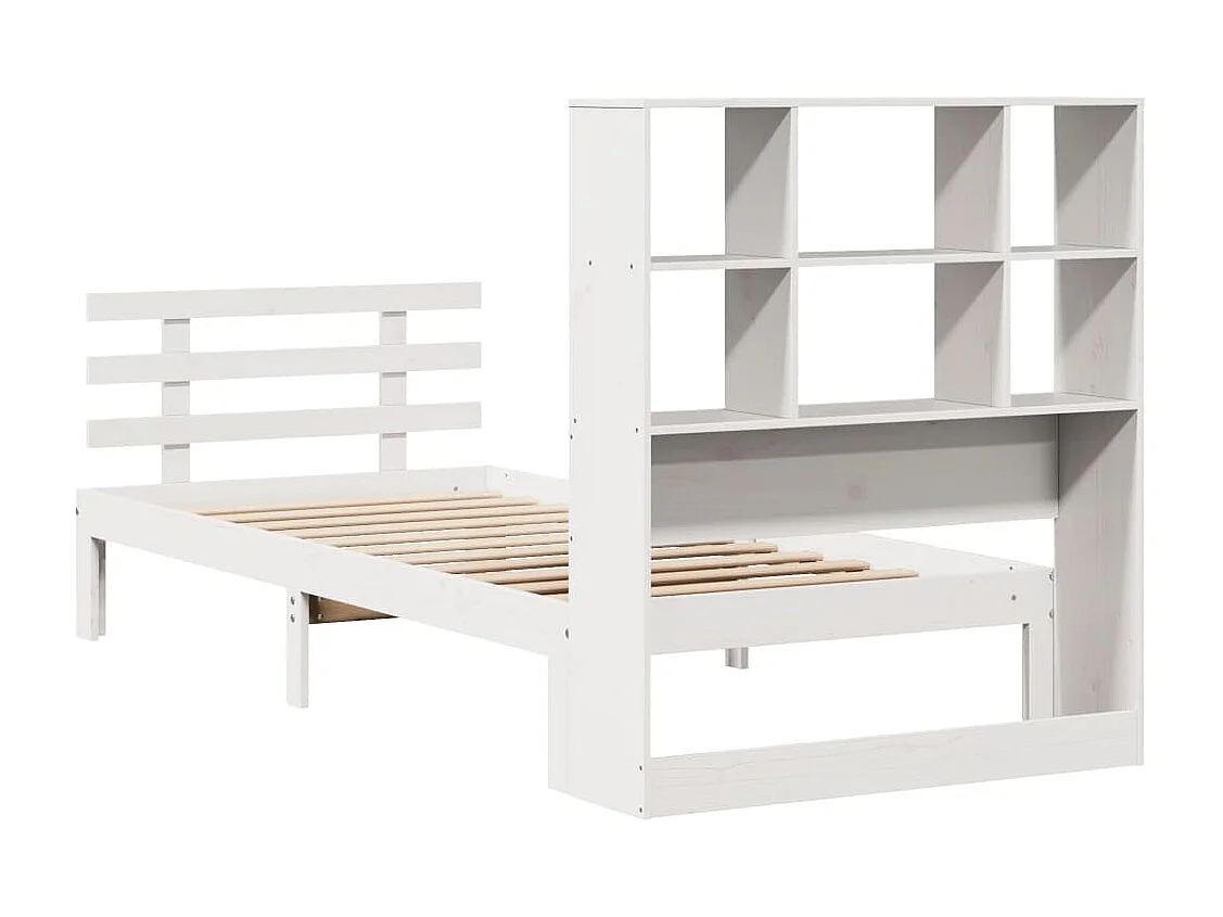 Letto libreria bianco senza materasso 90x200cm in legno massello di pino