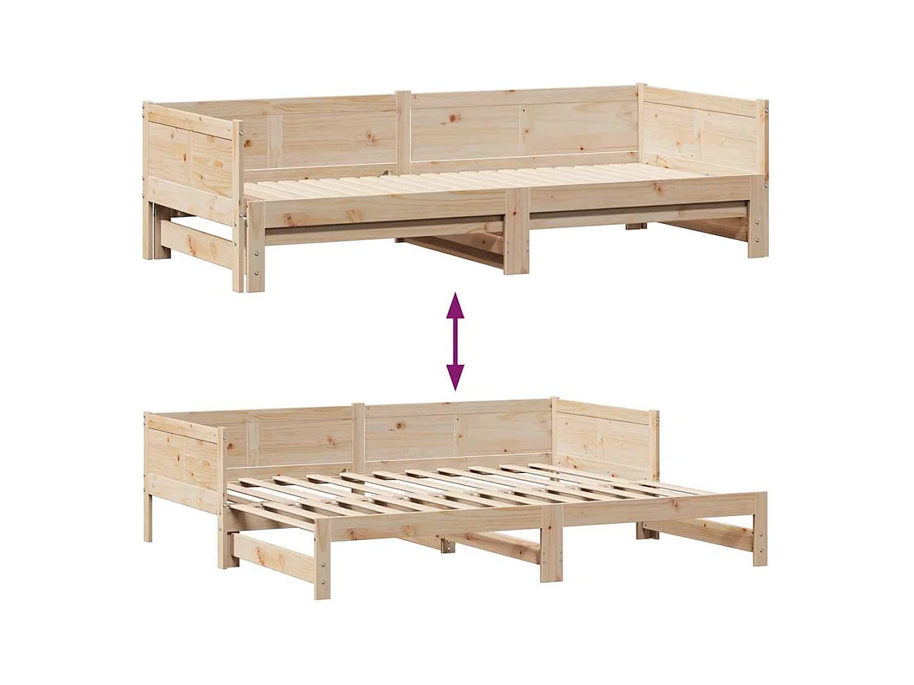 Dagbed met onderschuifbed en lades zonder matras 80x200 cm