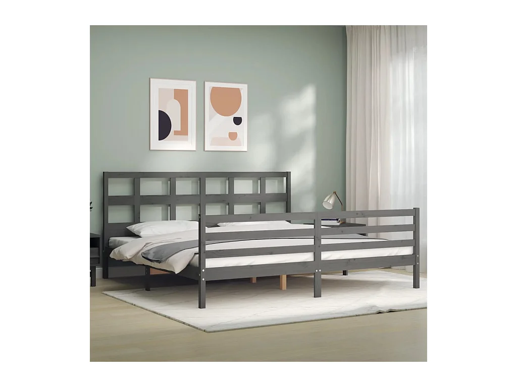 Bettgestell ohne Matratze grau 200x200 cm Massivholz