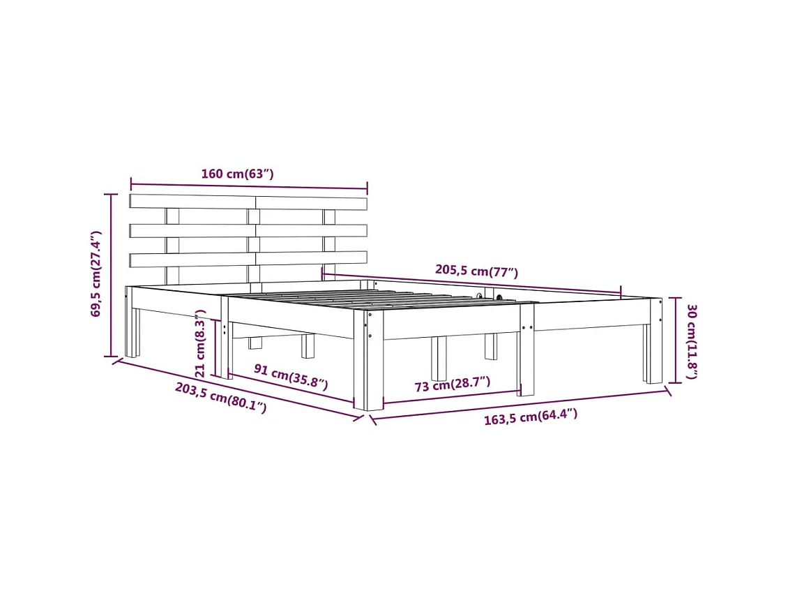 Cadre de lit sans matelas blanc bois massif 160x200 cm