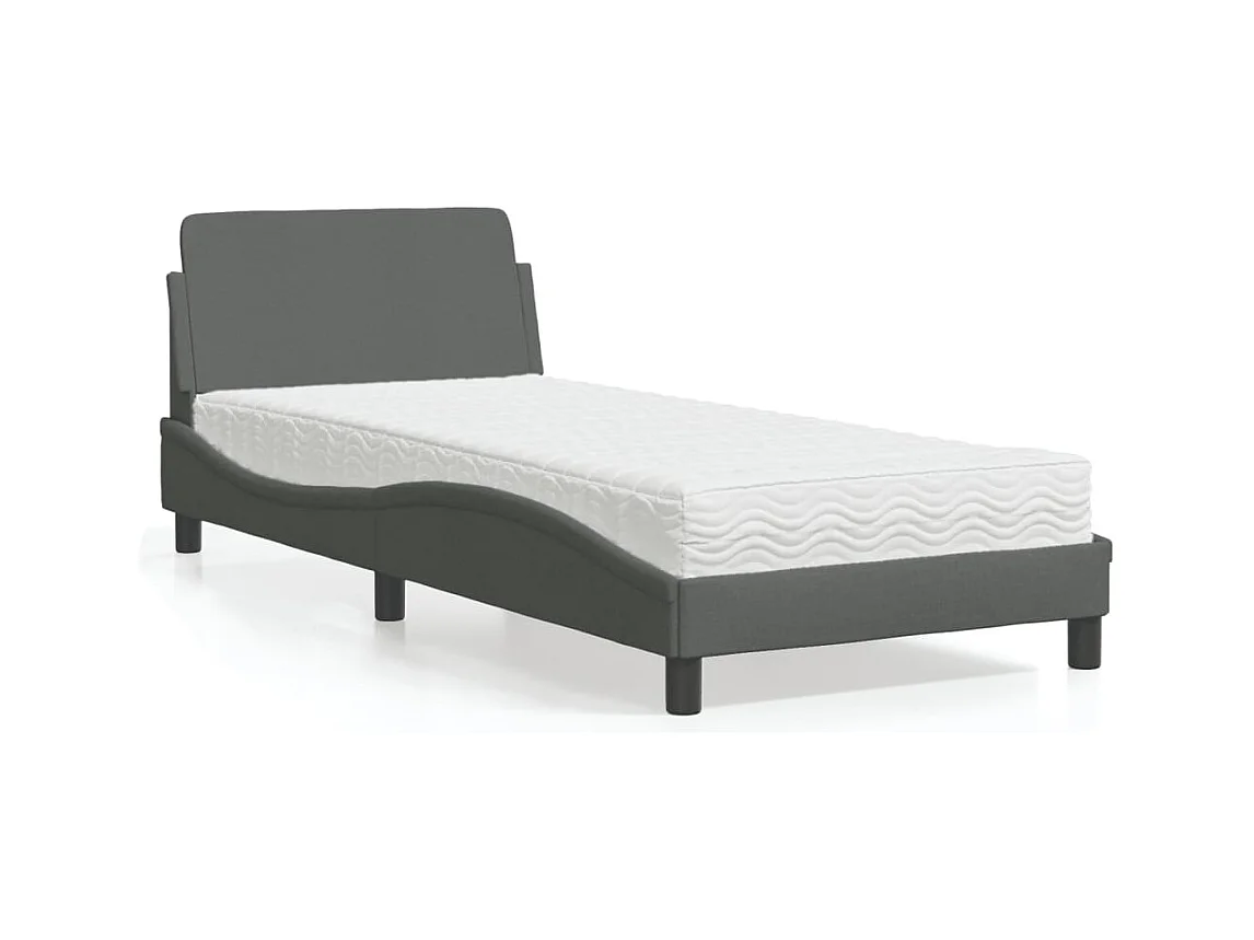 Letto con materasso grigio scuro 90x200 cm tessuto